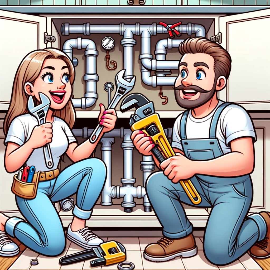 Siblings doing a plumbing project